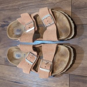 Birkenstock pink suede Arizona sandals